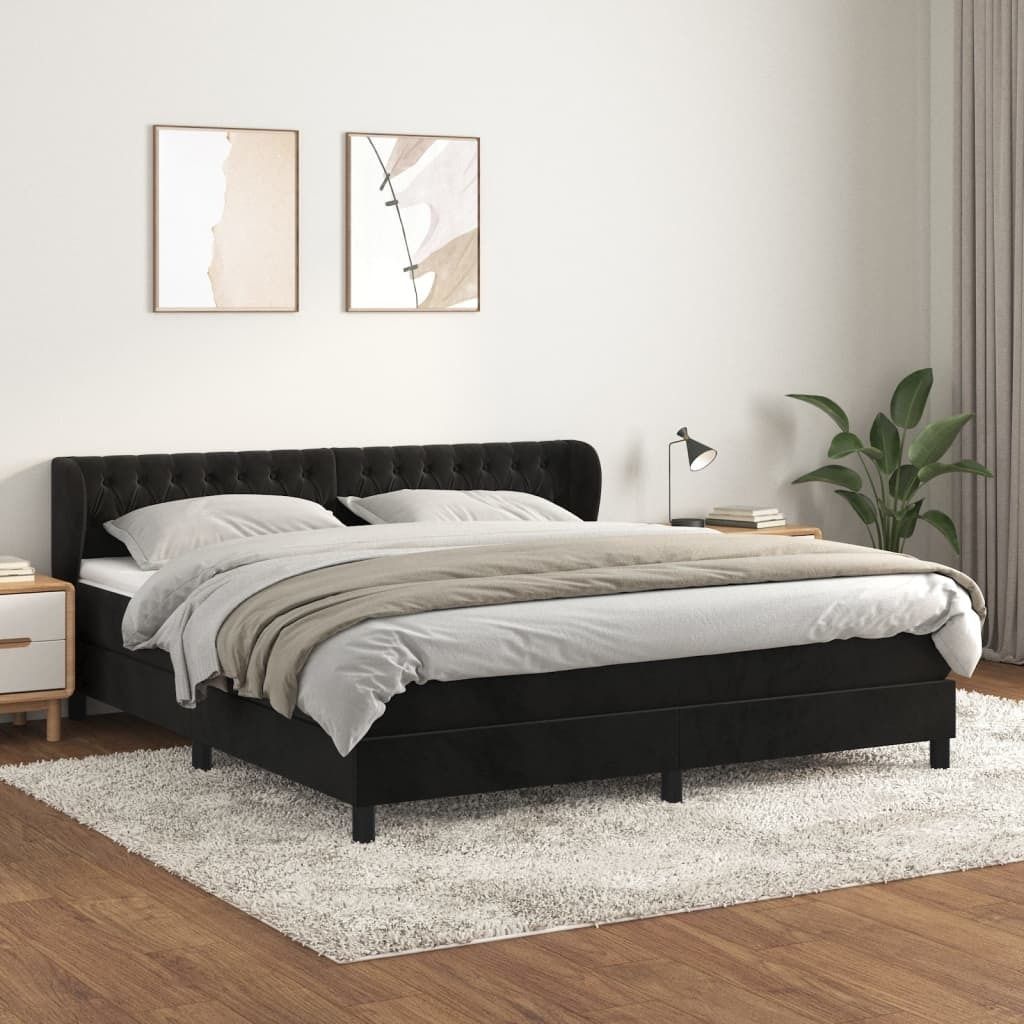 The Living Store Boxspringbett mit Matratze Schwarz 160x200 cm Samt