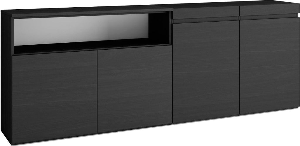 Sideboard, Highboard, 200x35x75cm, 4 Türen, Wohnzimmer, Küche, Schwarz