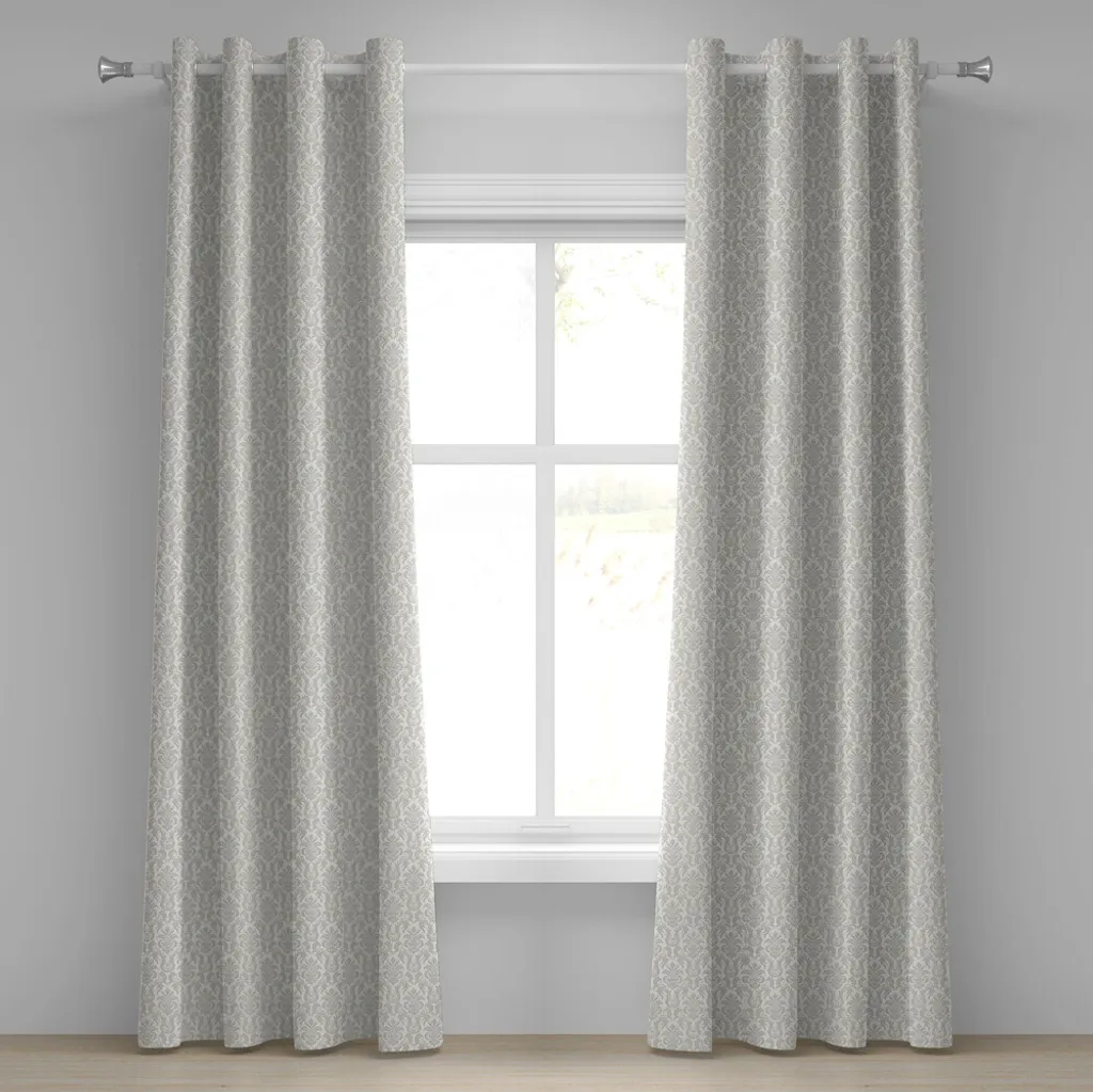 Abakuhaus Rideau à œillets Damas Floral, 280x175 cm, Beige Crème, x2