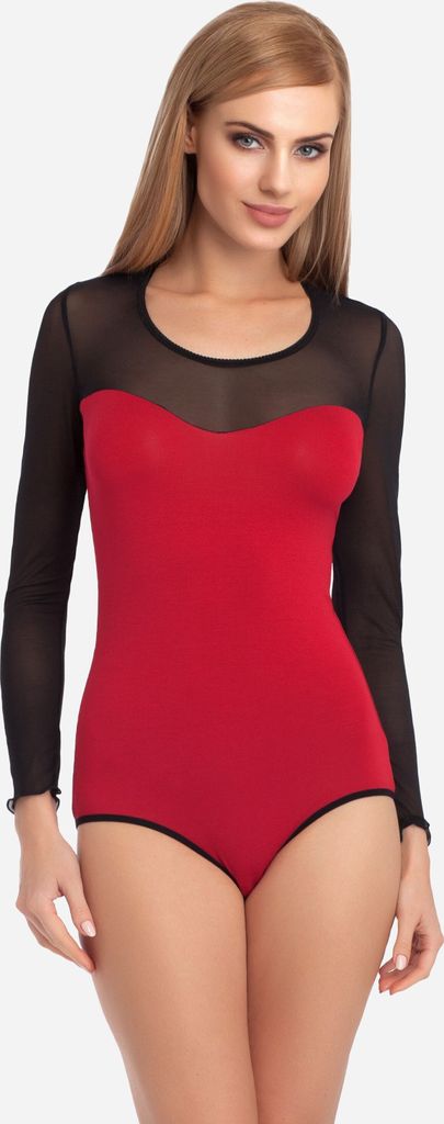 Merry Style Damen Langarm Body VBD15 (Weinrot/Schwarz, S)