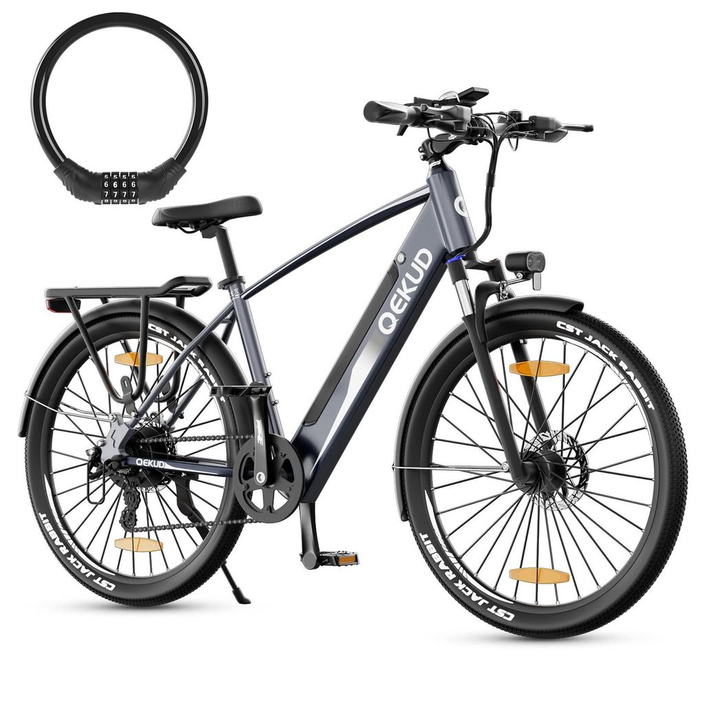 27.5'' E-Bike, Trekkingrad e-City Citybike Fahrrad Qekud F28 pro mit 36V 13Ah Lithium Batterie für große Reichweite Grau