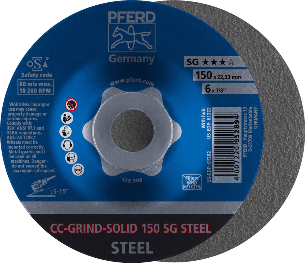 PFERD TOOLS CC-GRIND SOLID Schleifscheibe 150x22,23 mm COARSE Leistungslinie SG STEEL für Stahl