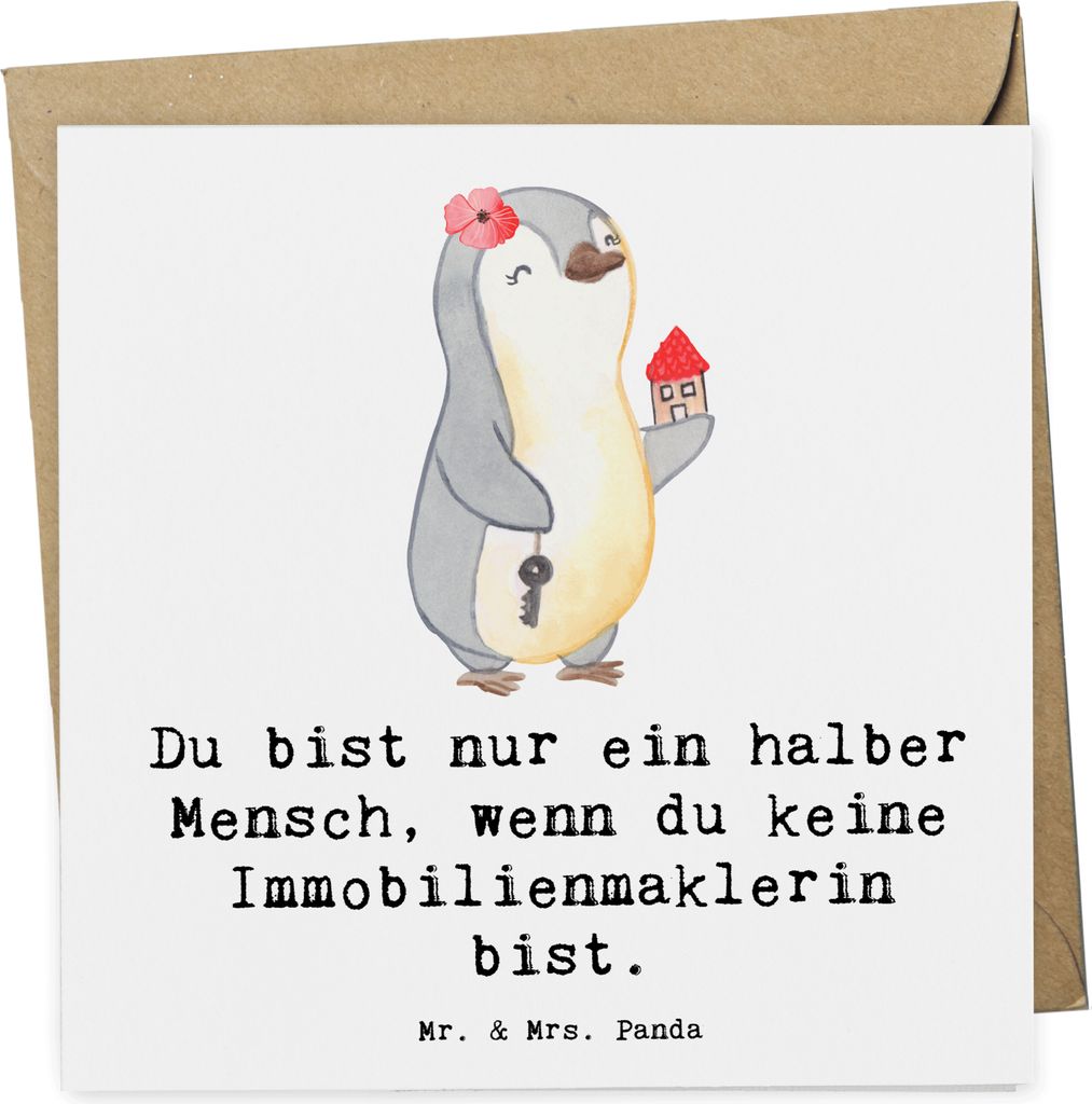 Mr. & Mrs. Panda Klappkarte Immobilienmaklerin Herz - Weiß - Geschenk, Ausbildung, anlasskarte, doppelkarte, Spruch, Glückwunschkarte, faltkarte,...