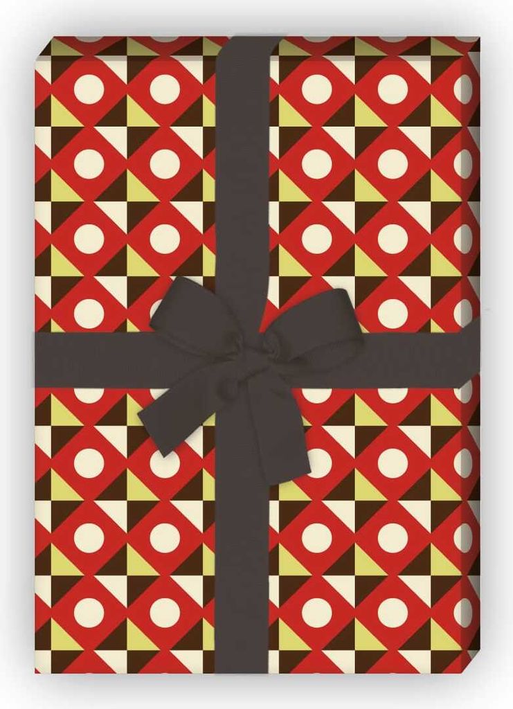 Grafisches 70er Jahre Geschenkpapier mit geometrischem Muster in rot braun - G7218, 32 x 48cm