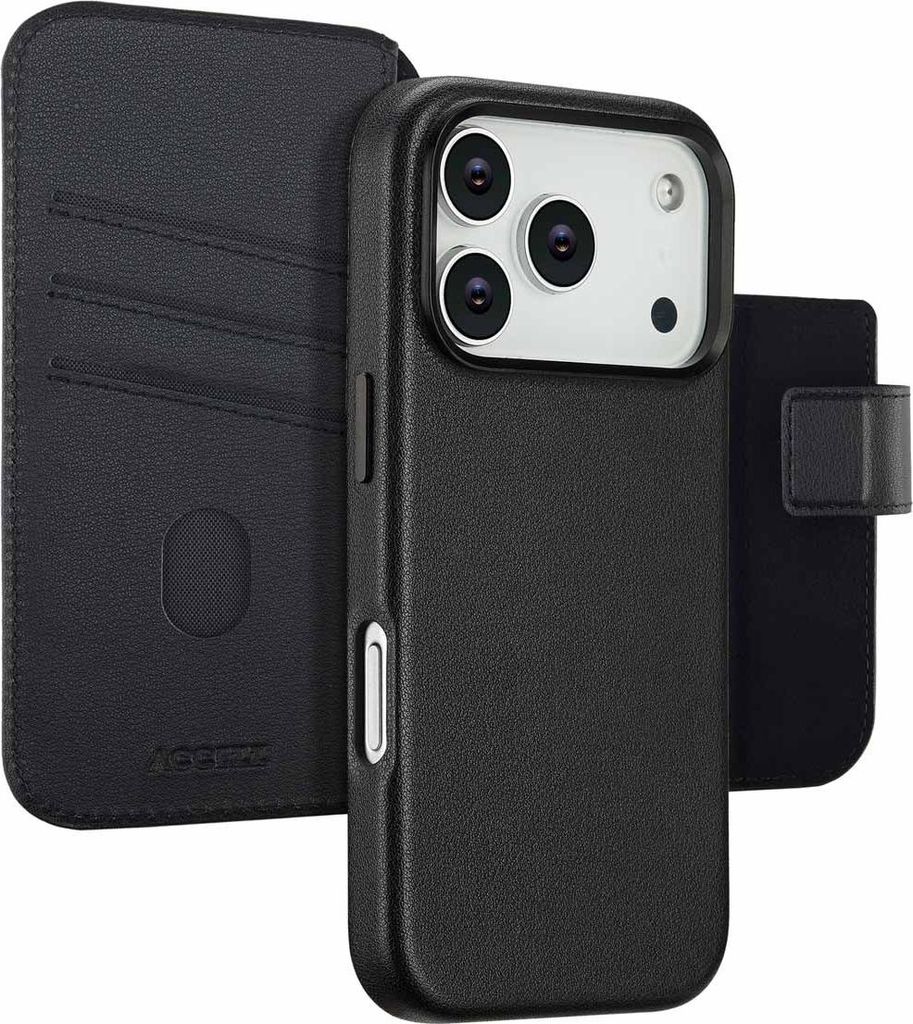 Accezz 2-in-1 Klapphülle aus Leder mit MagSafe iPhone 17 Pro - Onyx Black