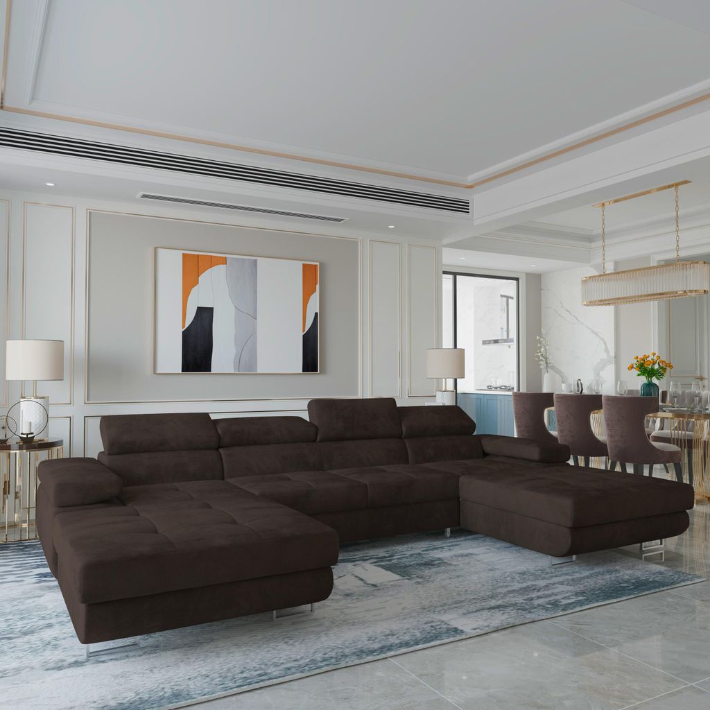 Masseno Ecksofa LYKKE mit Schlaffunktion U-Form, Sofa mit Bettkasten, Wohnzimmersofa, Couch, Soffa, Bettsofa, Couchgarnitur- Braun, MONOLITH 29