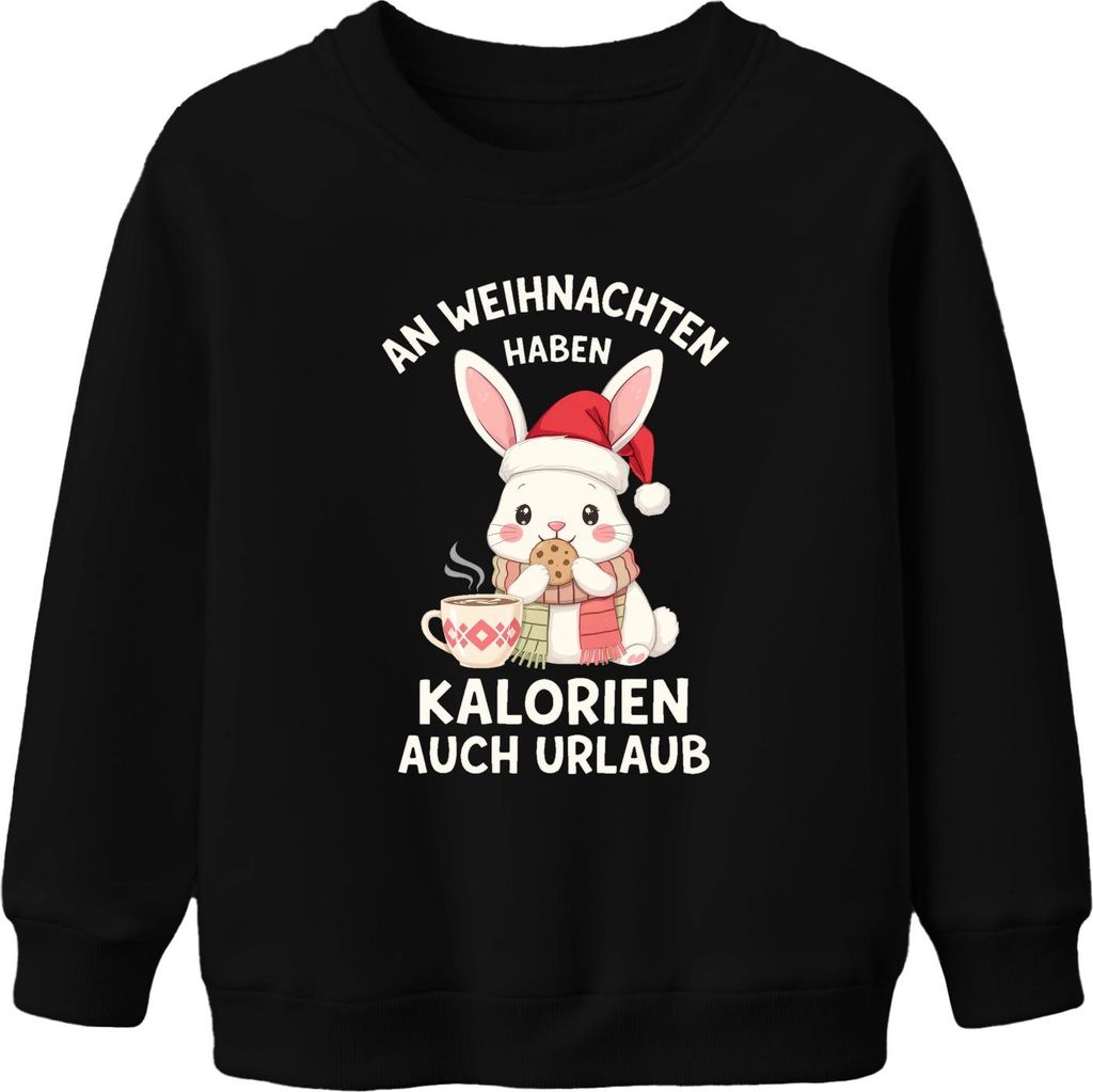 An Weihnachten Kalorien haben Urlaub Weihnachtshase Keks Geschenk Uni Kinder Sweatshirt Pullover, Schwarz, 104