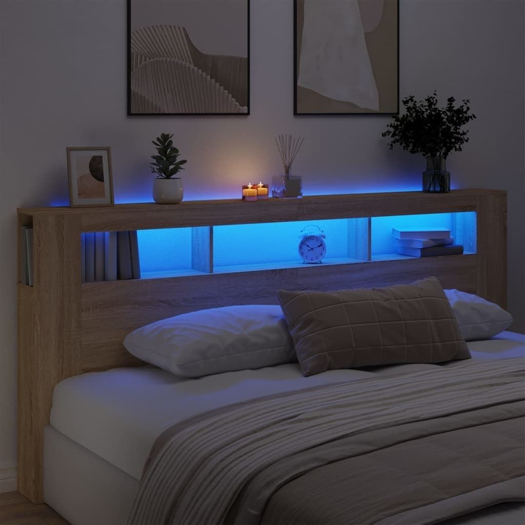 Cloris Designermöbel LED-Kopfteil Sonoma Eiche 220x18,5x103,5 cm Holzwerkstoff 2024 Neu