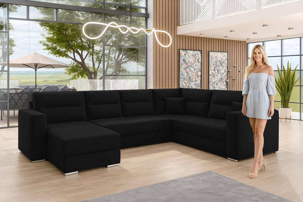 AX LIVING Ecksofas groß Lovere 314 cm Sofa schwarz mit Schlaffunktion