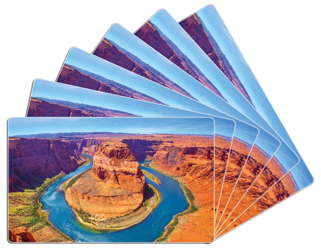 Wallario Frühstücksbrettchen 6er Set aus Glas, je 14 x 23 cm, mit rutschfesten Füßen, Motiv Hufeisenförmiger Mäander des Colorado River