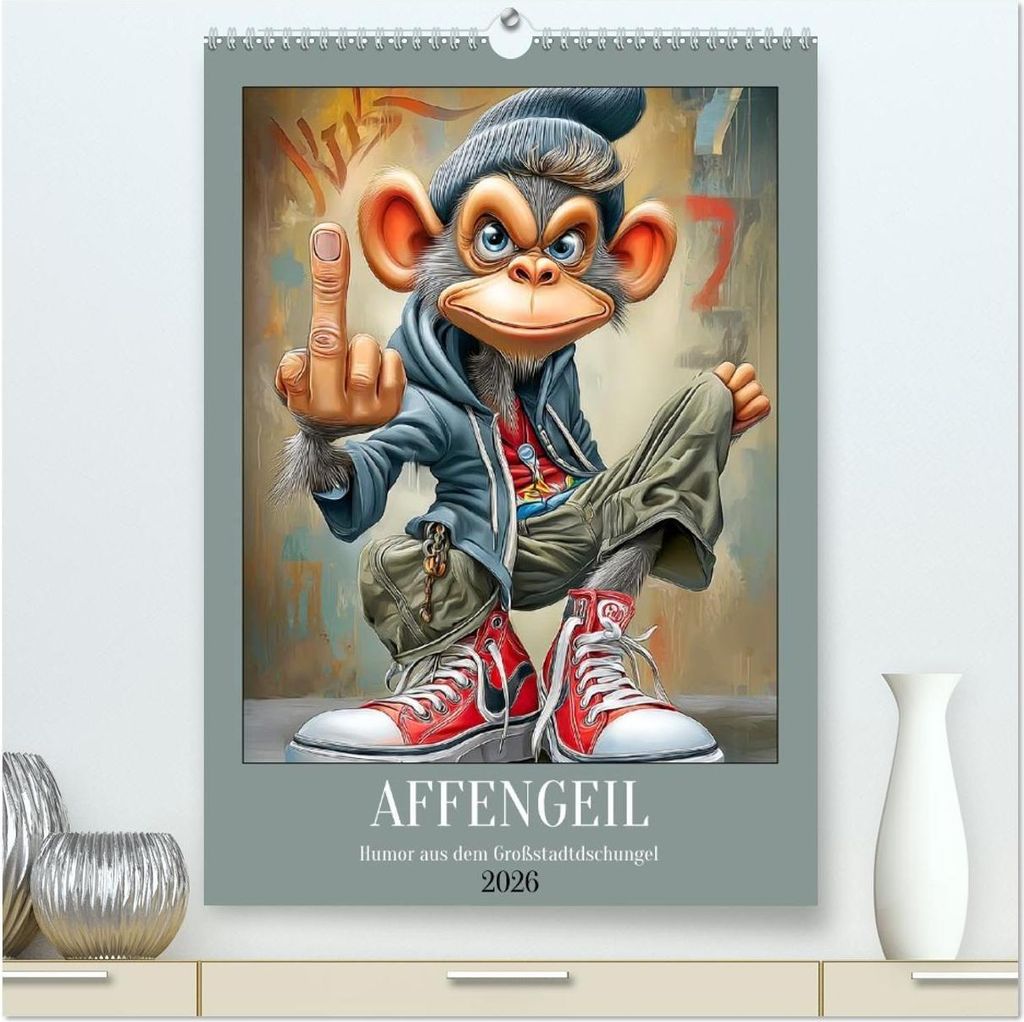 Affengeil. Humor aus dem Großstadtdschungel (hochwertiger Premium Wandkalender 2026 DIN A2 hoch), Kunstdruck in Hochglanz