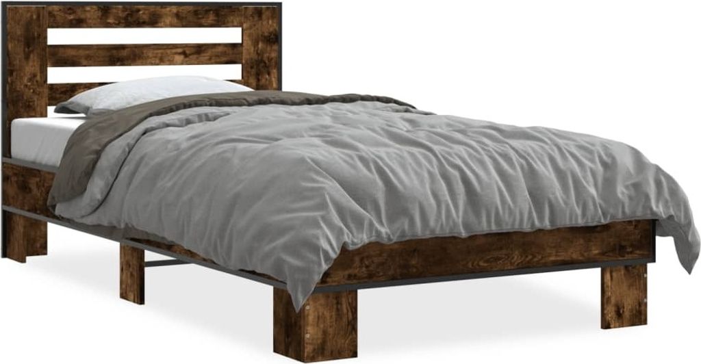 Maison Exclusive - Bettgestell Räuchereiche 90x190 cm Holzwerkstoff und Metall