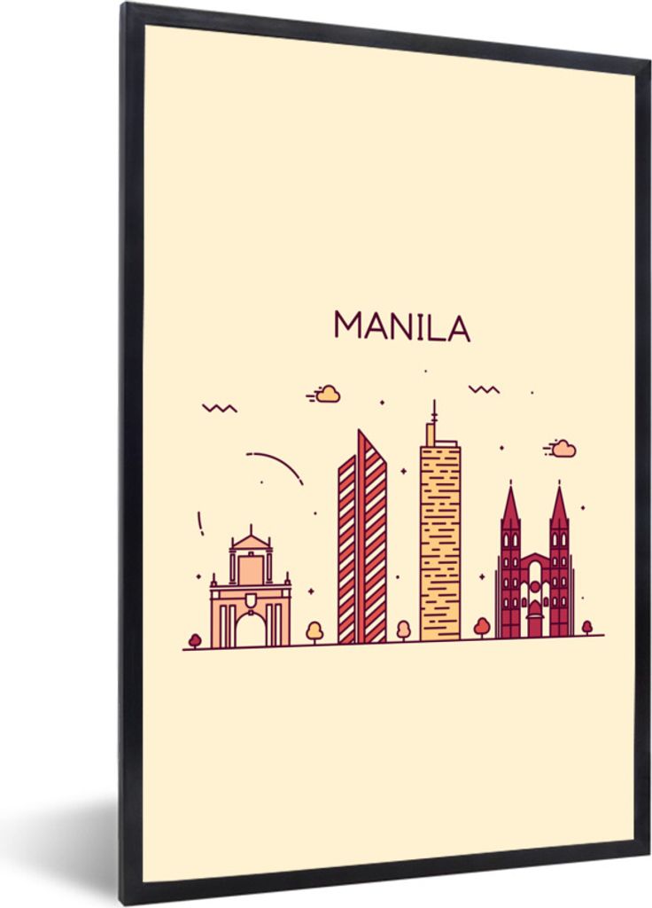 MuchoWow Gerahmtes Poster Manila - Philippinen - Skyline 20x30 cm - Poster mit Schwarzem Bilderrahmen Wandposter Rahmen Foto Bilder - Drucken - B...