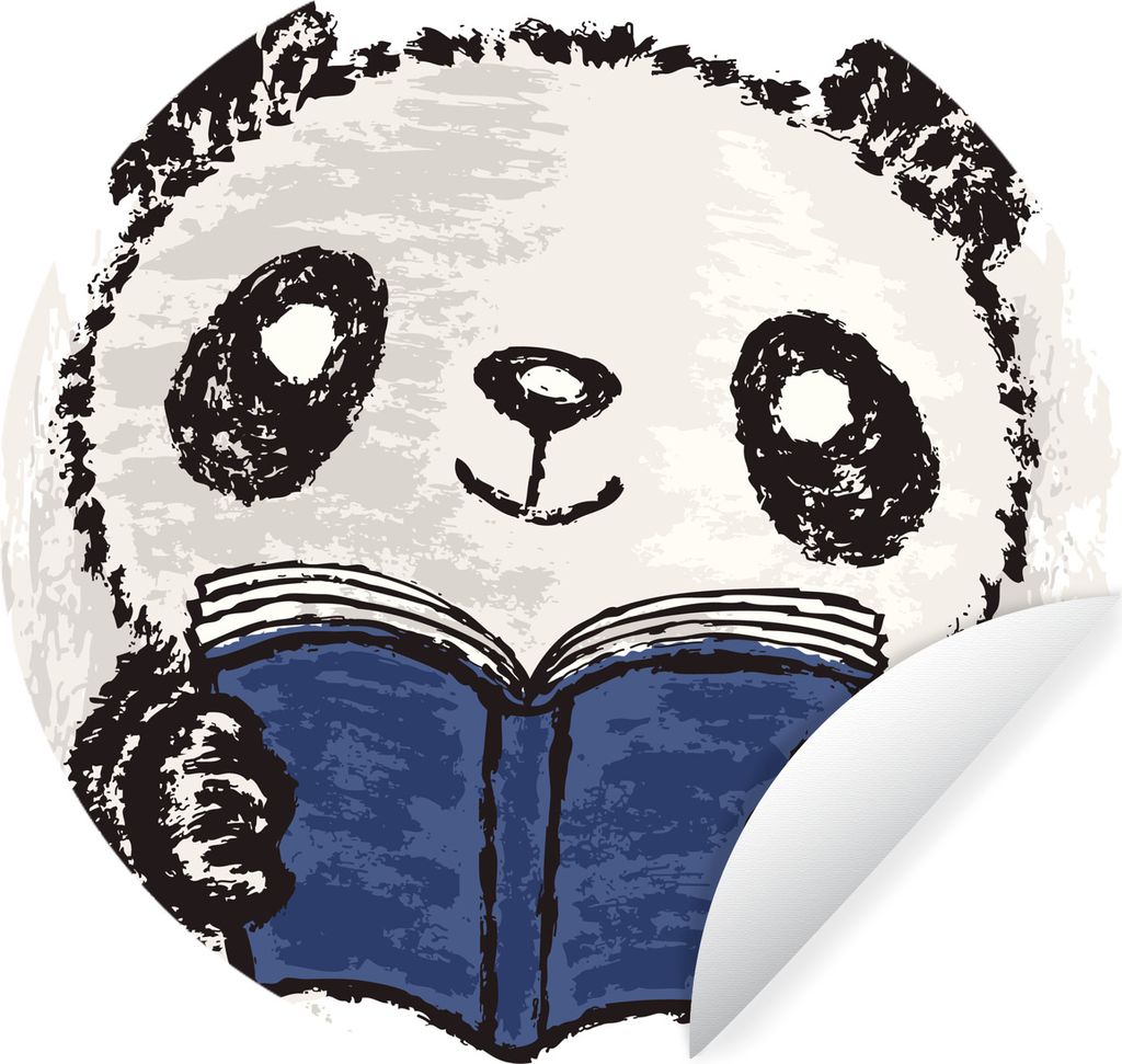 MuchoWow Runde Wandtattoo - Wandsticker Tapete Aufkleber Buch - Panda - Schwarz und Weiß Ø 50 cm Selbstklebend und Repositionierbar - Wandaufkl...