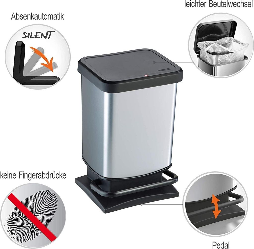 ROTHO Treteimer schwarz/metallicsilber, Inhalt: 20 Liter Produktbild 4