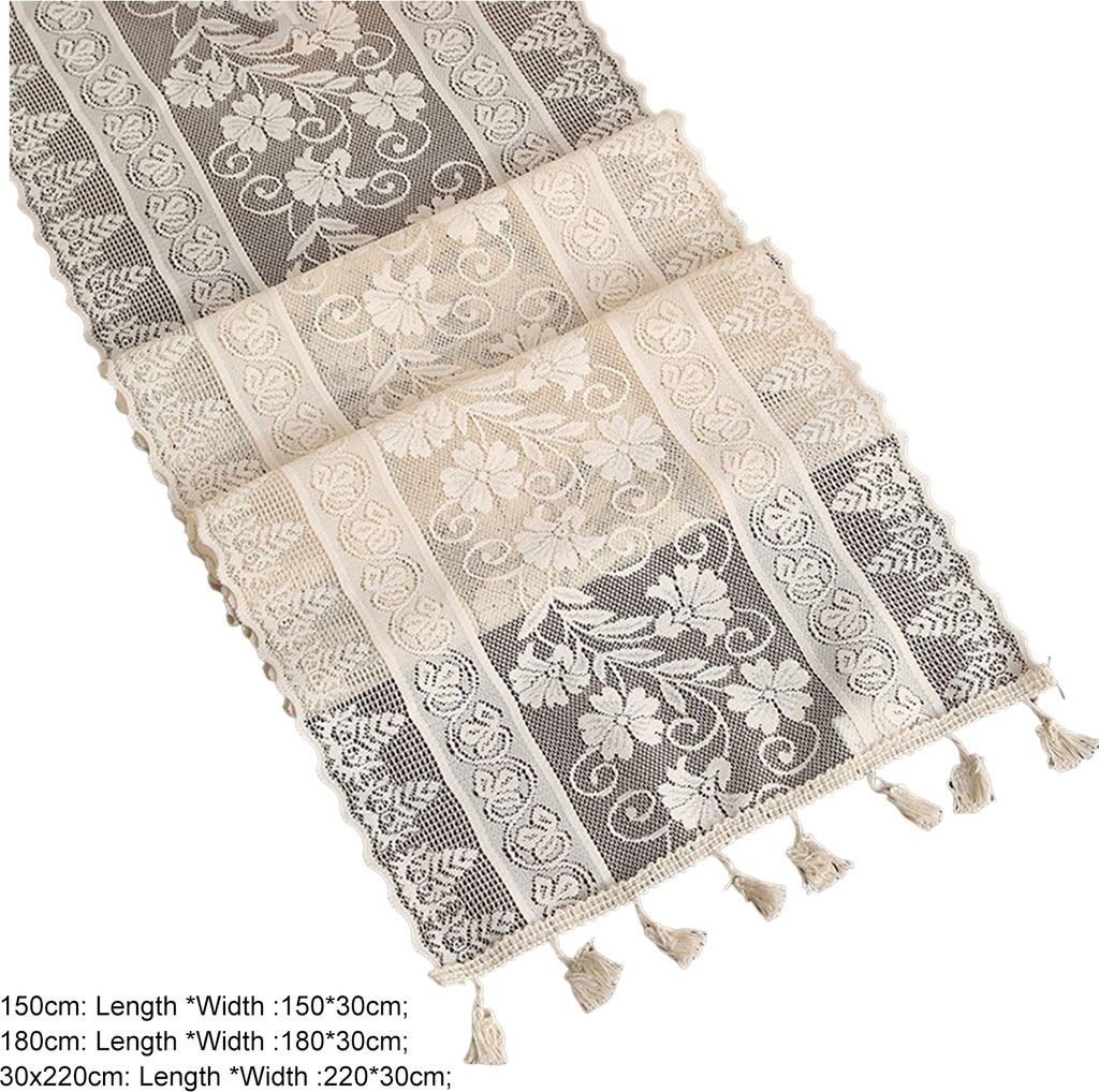 Tischläufer mit Spitzenblumenmuster, verschleißfest, extra lang, bestickt, rechteckig, Tischdekoration für Hochzeitsfeiern