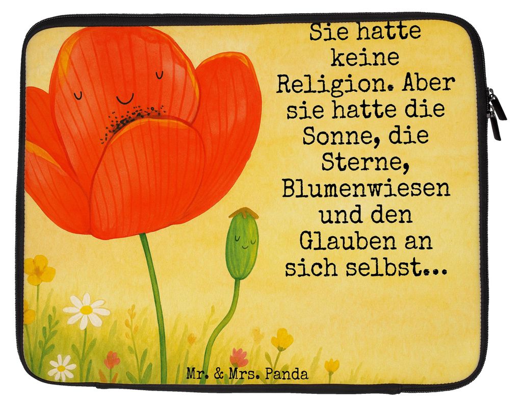 Mr. & Mrs. Panda Laptop Tasche Blume Mohnblume Design 20 x 28 cm - Weiß - Geschenk, Garten, Laptophülle, Computertasche, Motivation, Religion, Mo...