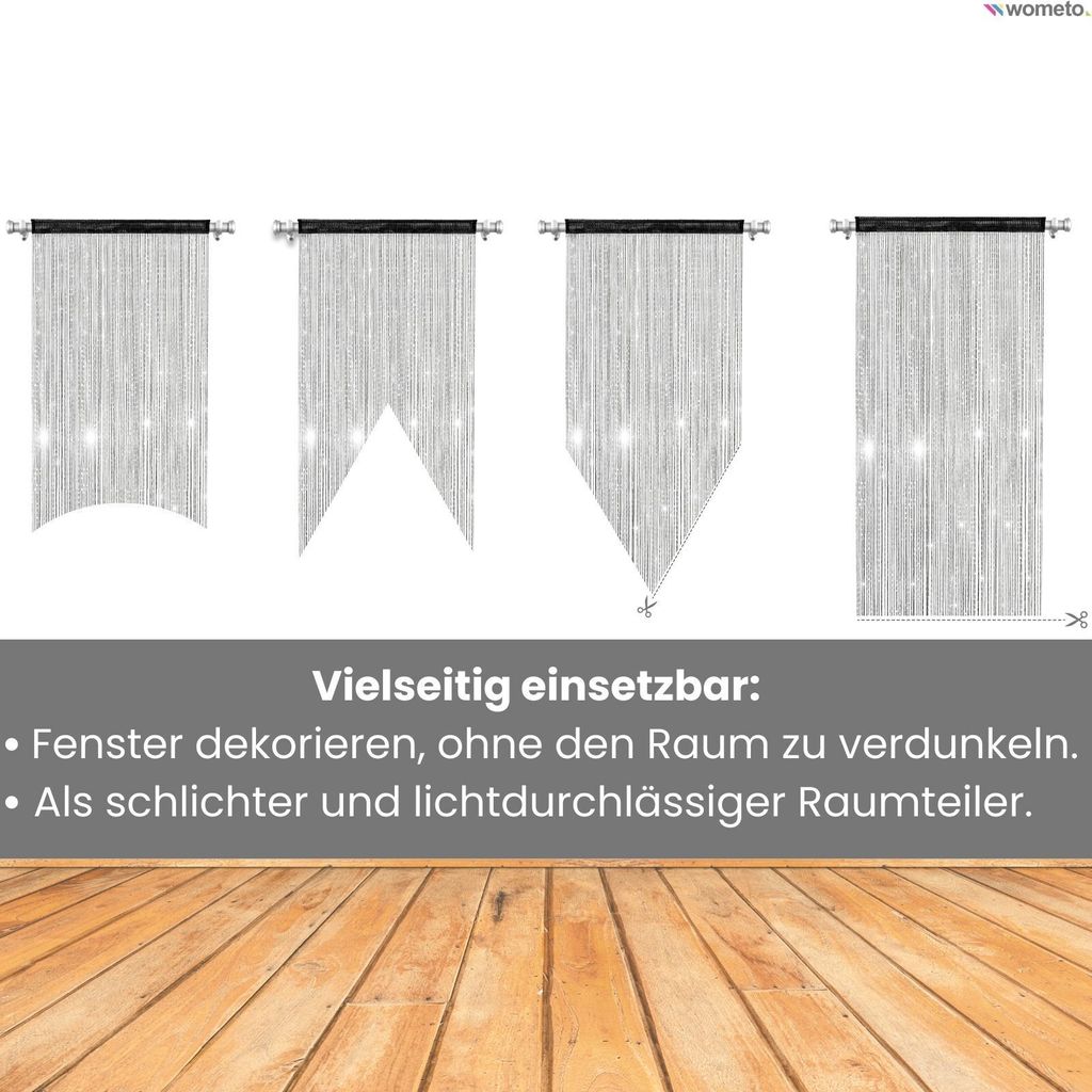 wometo Faden-Vorhang Glitzer-Vorhang 90x245 - silber-silber Produktbild 5