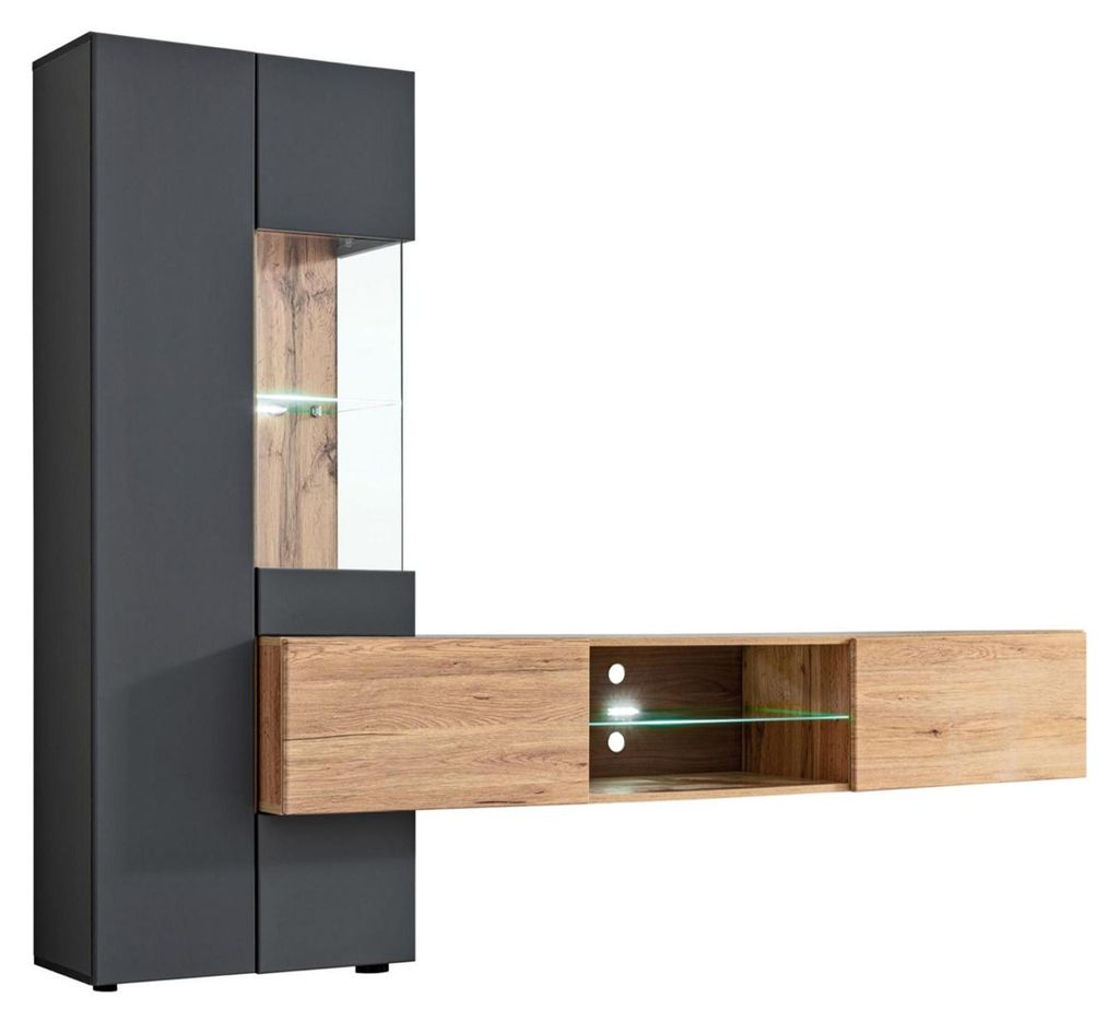 Grau Komplett Wohnwand Luxus Designer Regal Wohnzimmer Neu Einrichtung