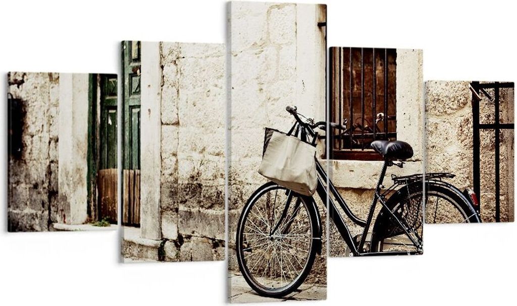 Bild auf Leinwand - Leinwandbild - Straße Fahrrad Stadt Ruinen - 125x70cm - Wand Bild - Wanddeko - Leinwanddruck - Bilder - Kunstdruck - Wanddekor...