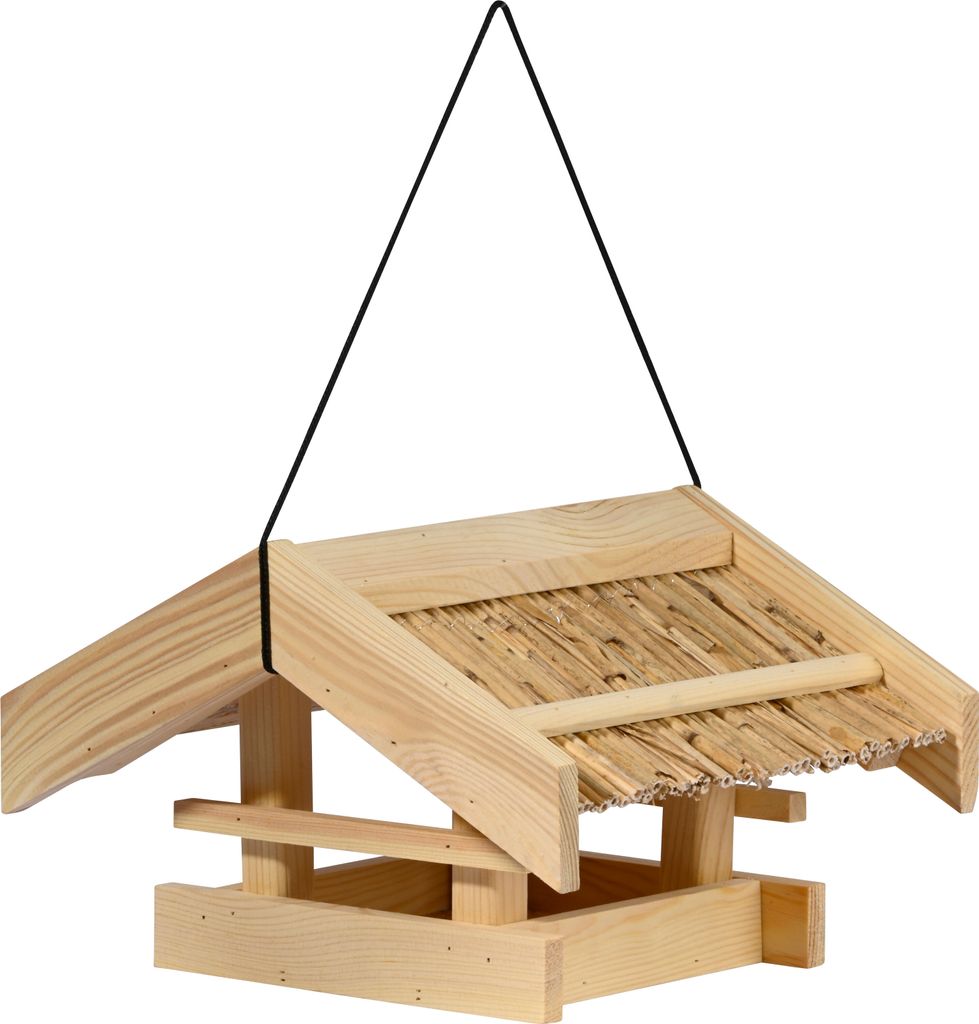 dobar Vogelfutterhaus "Torshavn" mit Schilfdach, hängend aus Holz