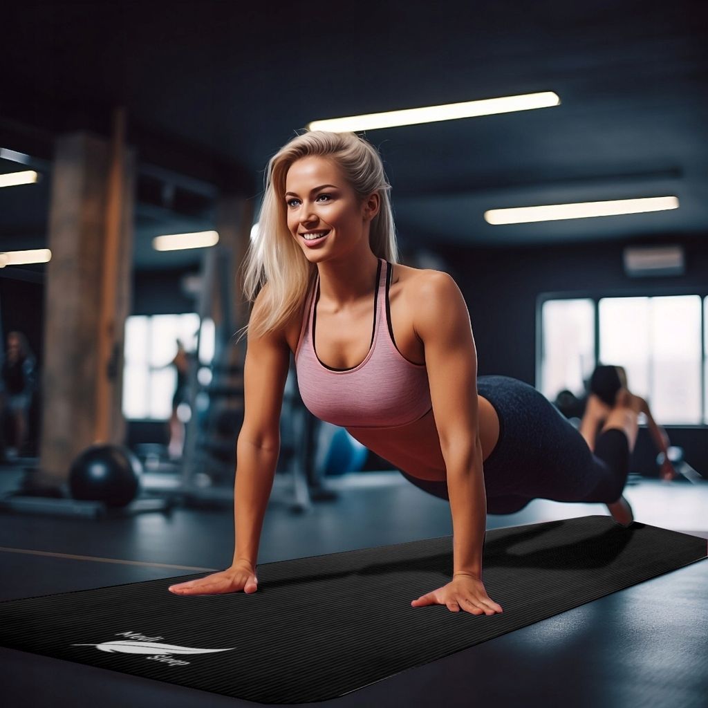 Černá sportovní podložka, na fitness, jógu, cvičení, s Obrázek produktu 10