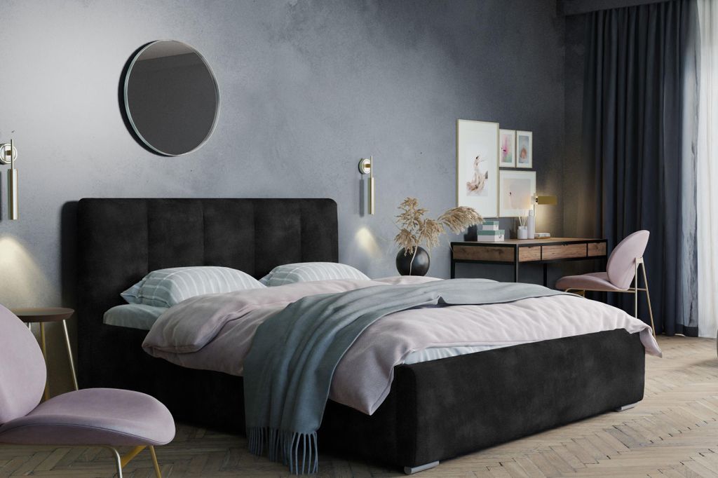 Modernes Polsterbett 140x200 NEUSA 1 mit Stauraum - schwarz