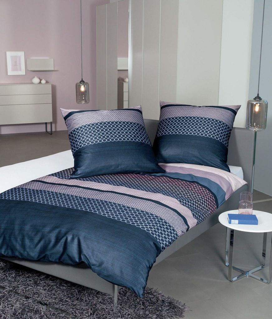 Janine Mako-Satin Bettwäsche moments 98061-02 nachtschattenblau korallrosa 200x200 cm + 2x 80x80 cm