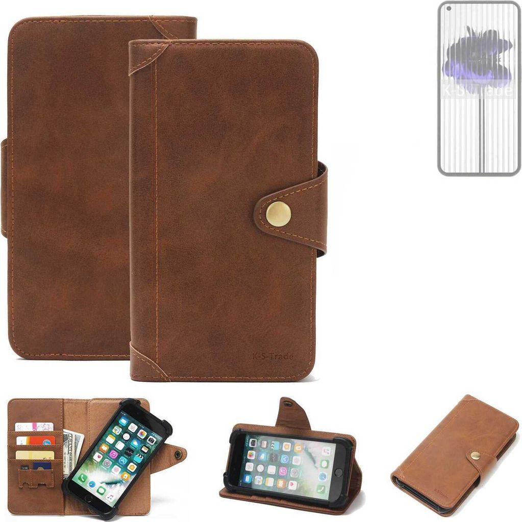 K-S-Trade Handyhülle kompatibel mit Nothing 1 Schutz Hülle Walletcase Bookstyle Tasche Case Handytasche Wallet Flipcase Cover PolyurethanBraun (1x)