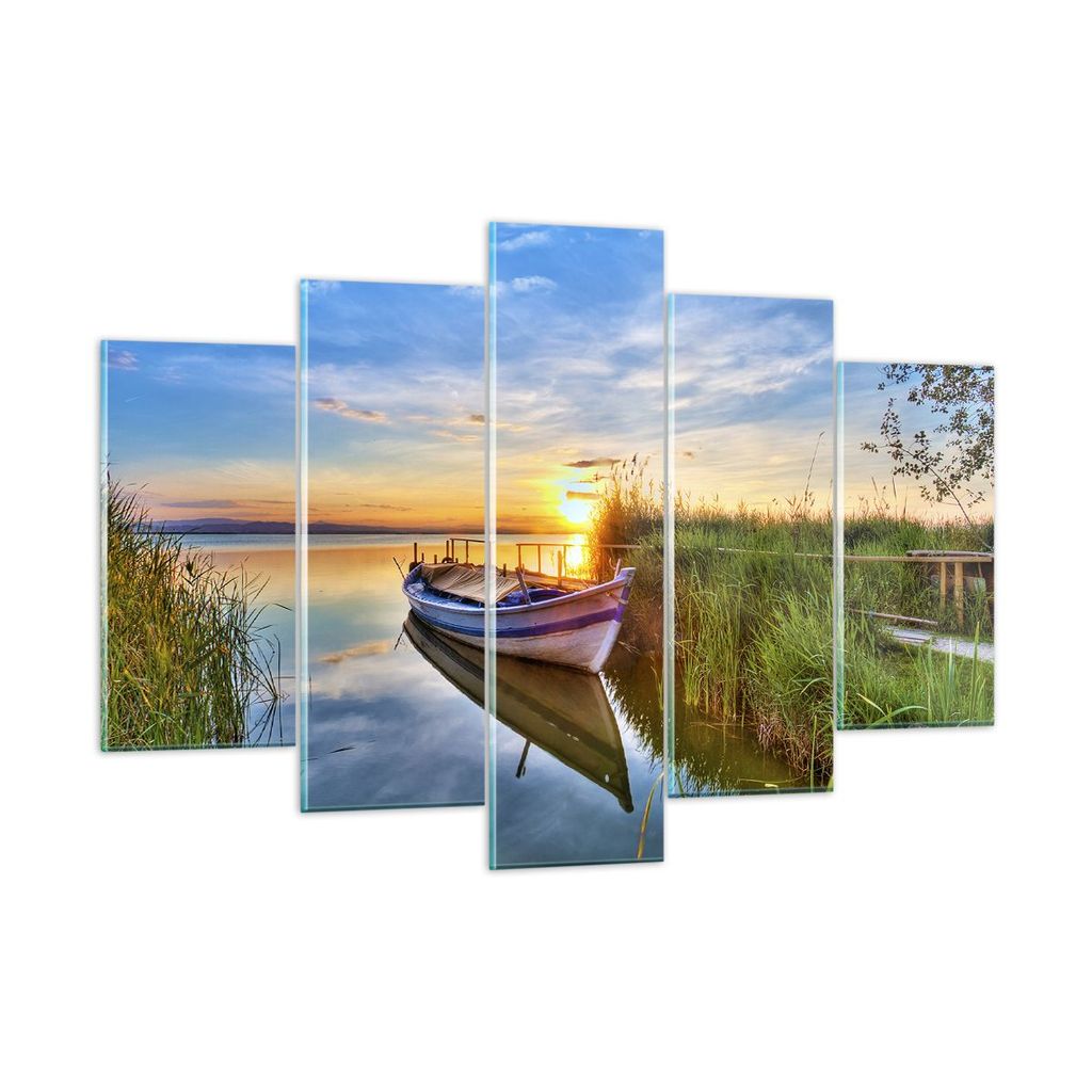 Bilder auf glas - See Boot Wasser - 150x100cm - Glasbilder - Wandbilder - Kunstdruck - zum Aufhängen bereit - Wanddekoration aus Glas - Glas Bilde...