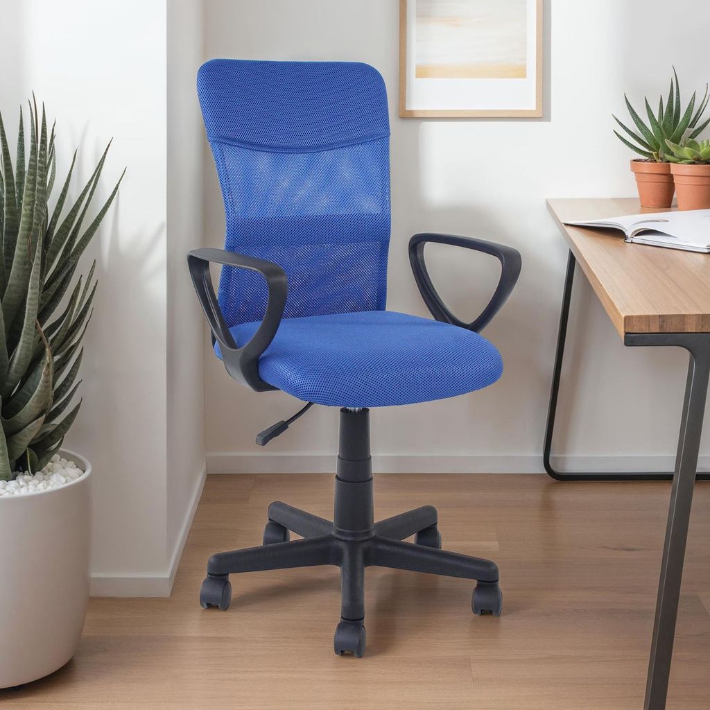 Bürodrehstuhl JOGO höhenverstellbar, blau - ergonomischer Schreibtischstuhl mit Armlehnen, Drehstuhl mit atmungsaktivem Mesh Stoffbezug, Stuhl f...