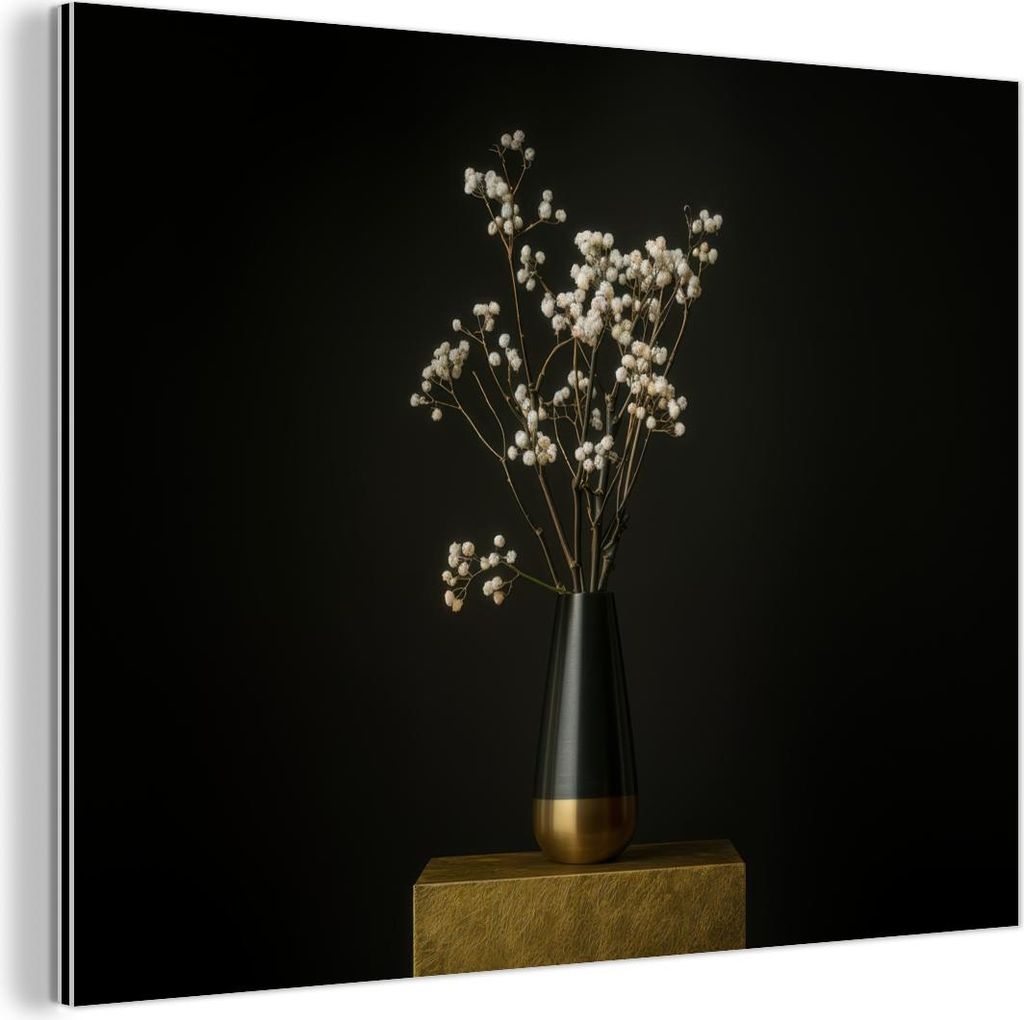 MuchoWow Wanddekoration Metall Metallbild Wandkunst 40x30 cm Blumenzwiebeln - Weiß - Vase - Minimalistisch MuchoWow Aluminium Gemälde - Dekoratio...