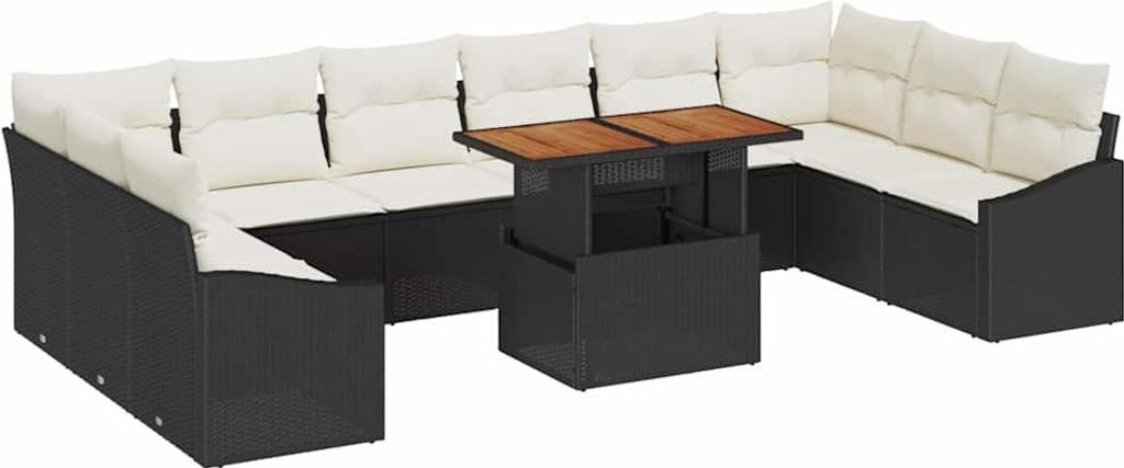 vidaXL Garten-Sofa-Set mit Speicher 11 pcs Schwarz Poly Rattan