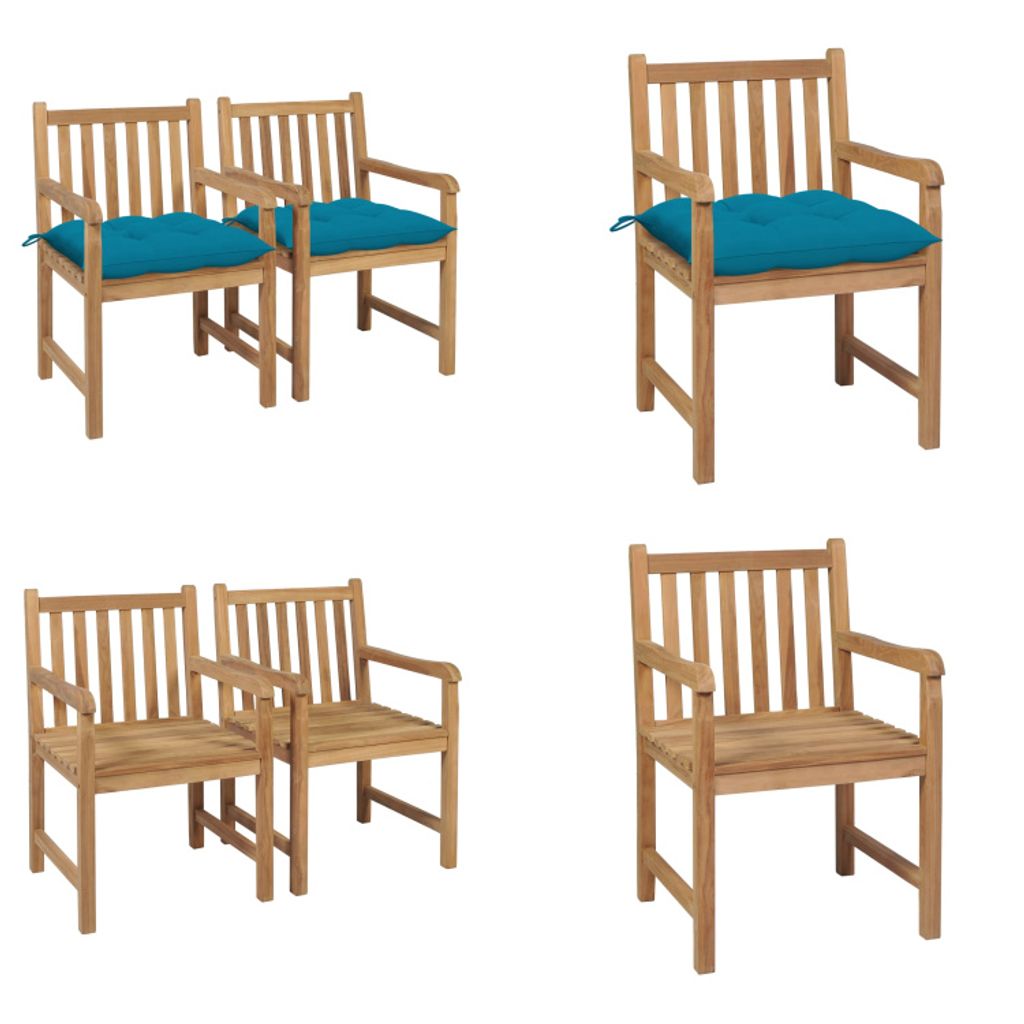 vidaXL Gartenstühle 2 Stk. mit Hellblauen Kissen Massivholz Teak - Gartenstuhl - Gartenstühle - Gartensessel - Holzstuhl