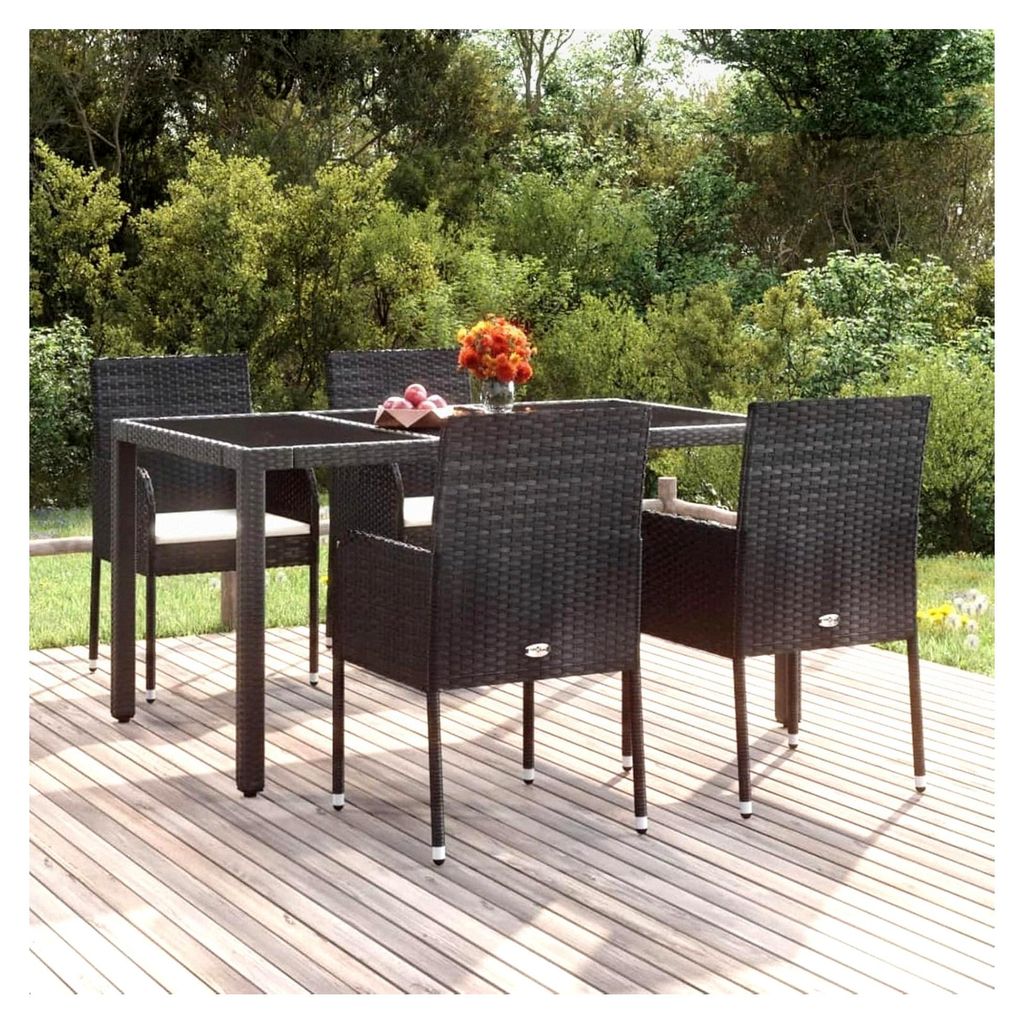 Gartenstühle mit Kissen, 4 Stück, Poly Rattan Schwarz