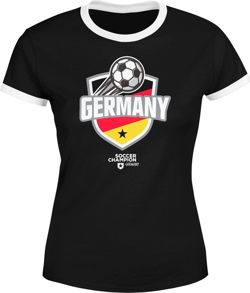 Damen Fan-Shirt WM-Shirt Badge Germany Deutschland Flagge Fußball Weltmeisterschaft 2018 Retro Fan-Trikot Moonworks schwarz-weiß M