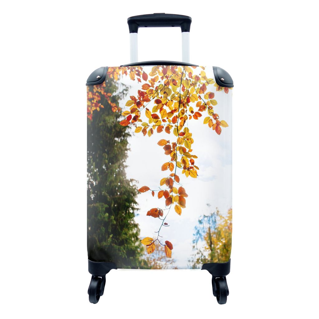 MuchoWow Koffer Handgepäck Trolley Rollkoffer Kleine Reisekoffer mit 4 Rollen - Herbst - Laub - Natur - Cabin Size < 55x40x23 cm & 55x40x20 cm -...