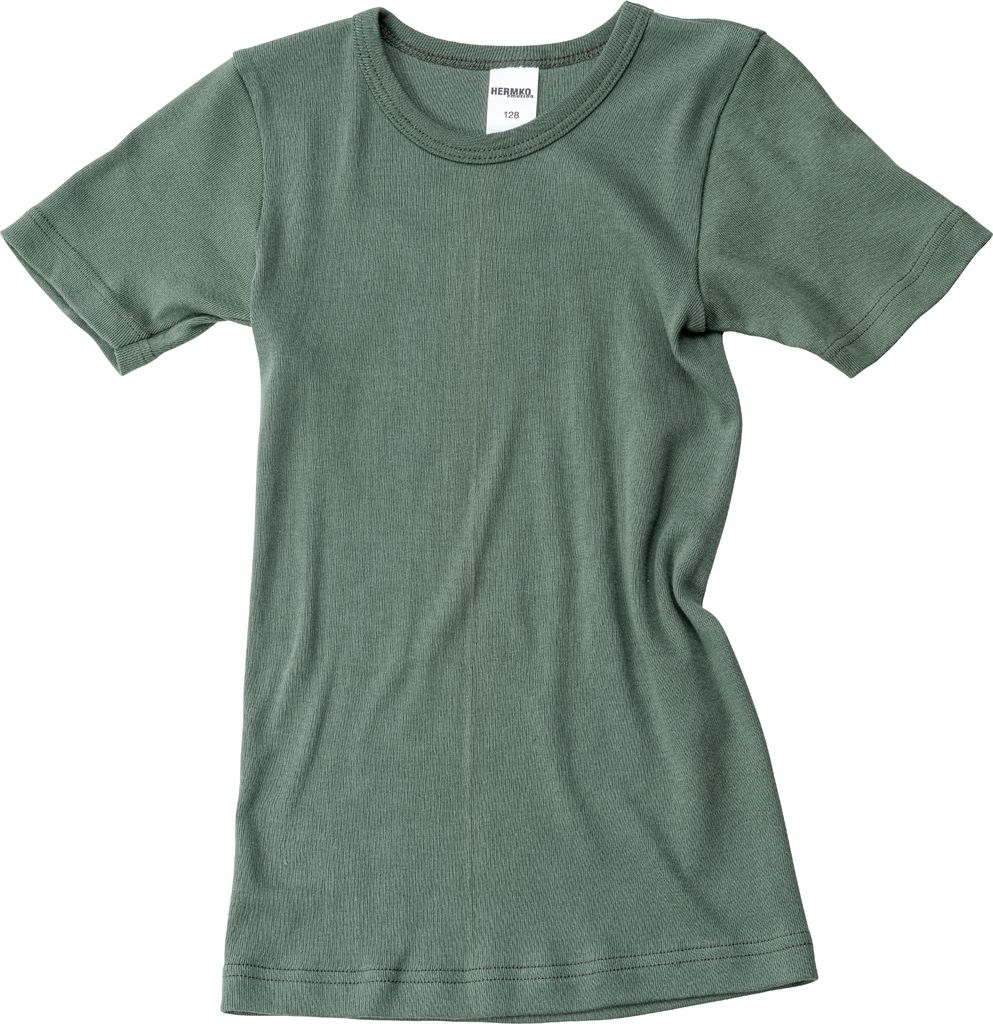 HERMKO 2810 Kinder halbarm Shirt aus 100% Baumwolle, kurzarm Unterhemd für Mädchen und Knaben , Farbe:olive, Größe:104