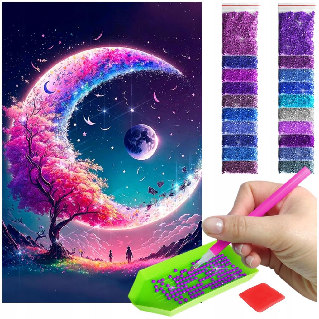 ARTULIO - Diamond Painting Set - Magischer Mond Fantasy Landschaft - 60 x 40 cm - Groß XXL - Bilder DIY, Komplettset Mosaik + Zubehör