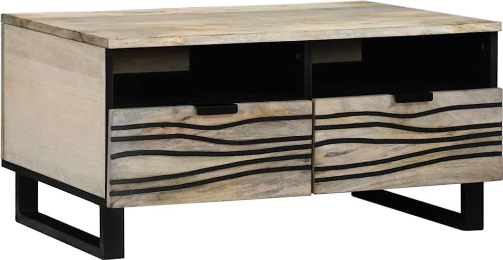 Couchtisch Beige und Schwarz 80 x 54 x 40 cm Massivholz Akazie