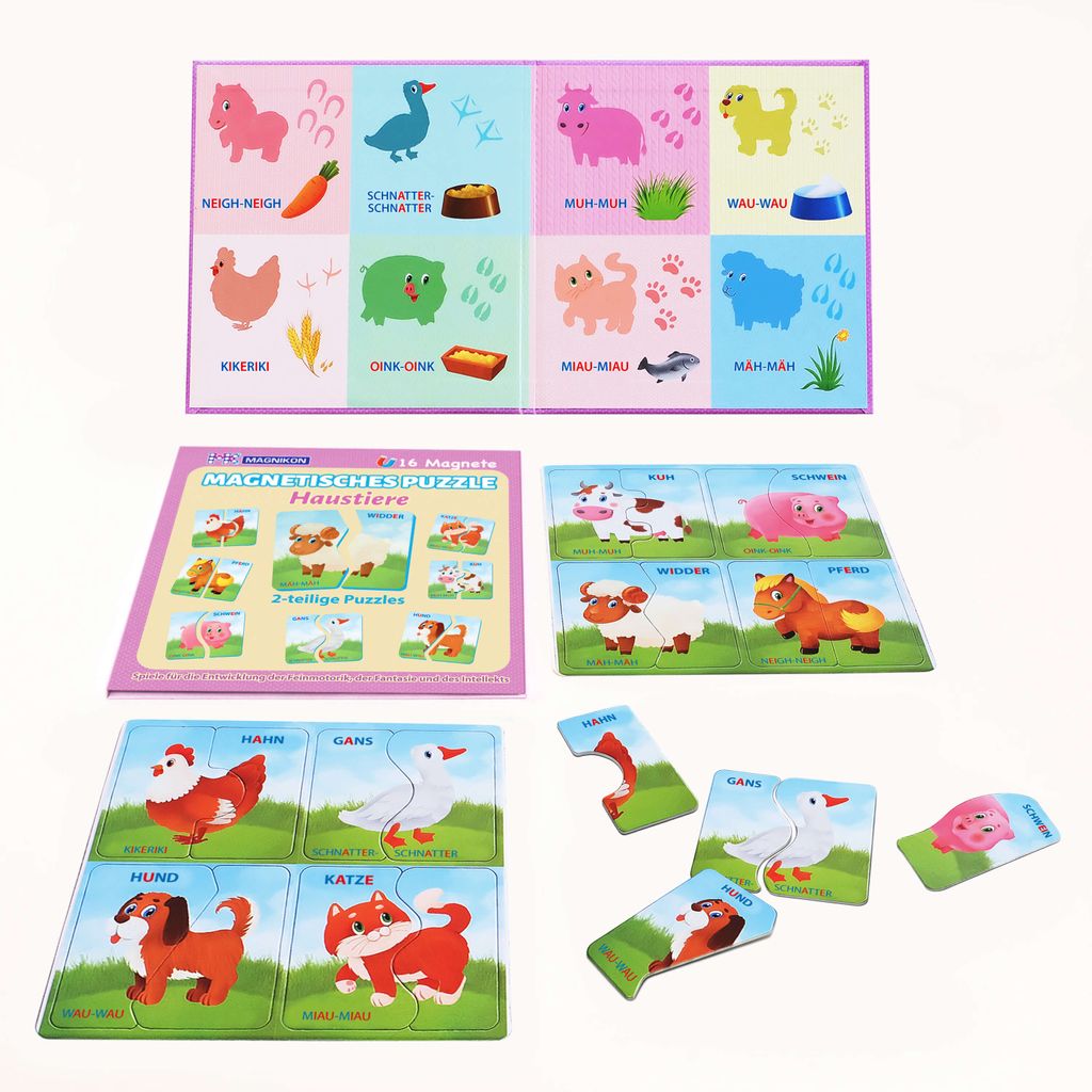 MAGNIKON UD107- Erste Große Puzzles 2 Teile Haustiere mit 16 Magneten, Kleinkinder Magnetisch Duo Kinderpuzzles, Lernspiel für Autofahrt