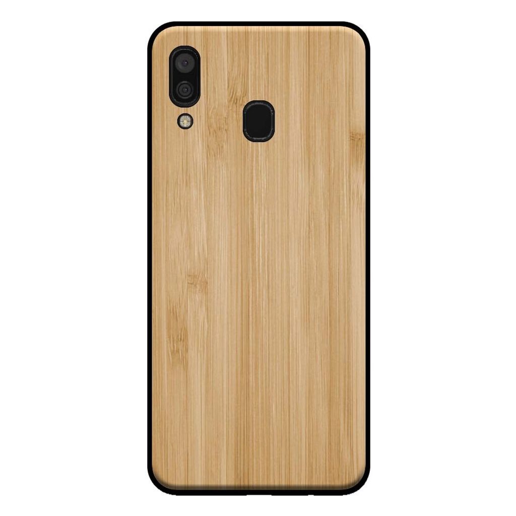 Smartphonica Handytasche für Samsung Galaxy A30 in Holzoptik - Rückwand Bambus Kunstholz Etui - Braun