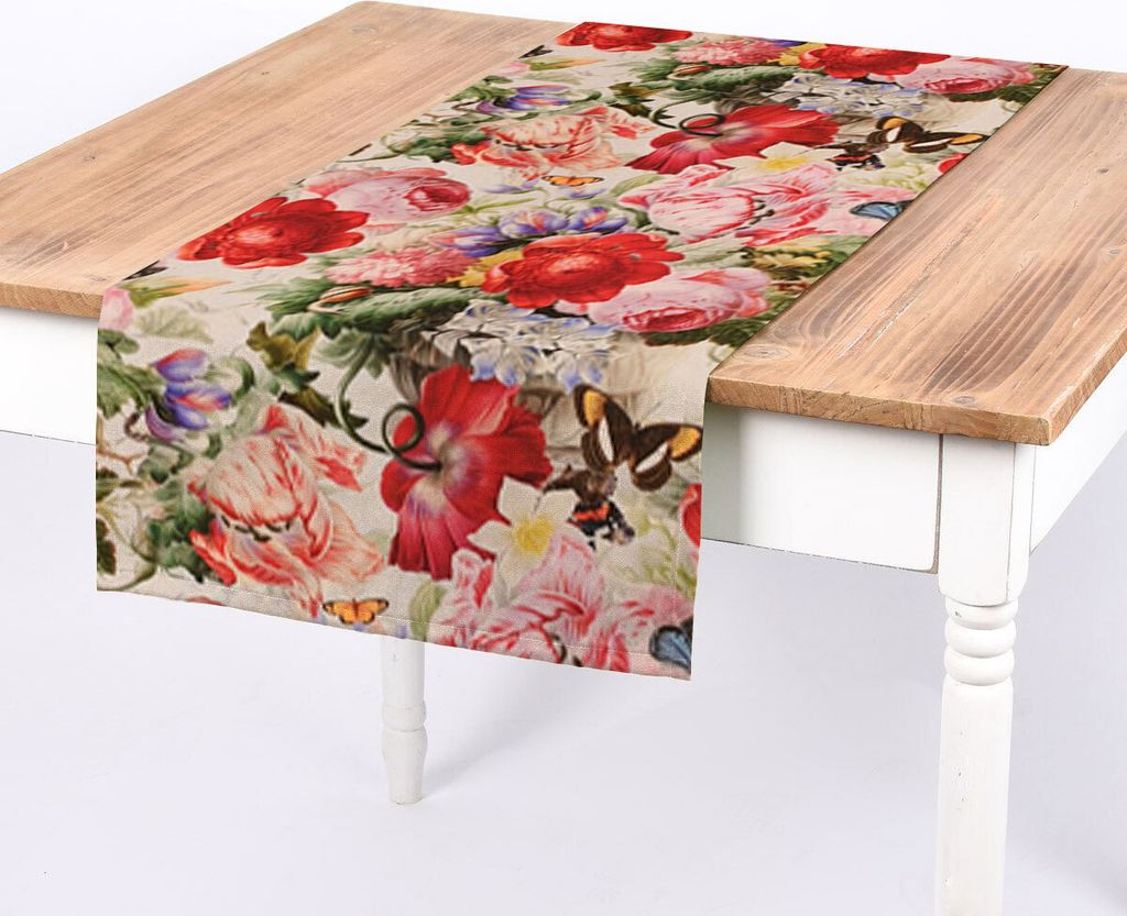 SCHÖNER LEBEN. Tischläufer Outdoor Flowers Painting Blumen Schmetterl