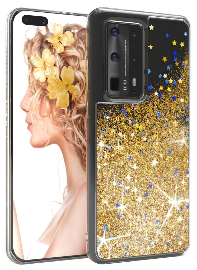 EAZY CASE - Glitzer Hülle kompatibel mit Huawei P40 Pro Plus Glitzer Schutzhülle, Soft Case, Backcover Transparent mit Motiv