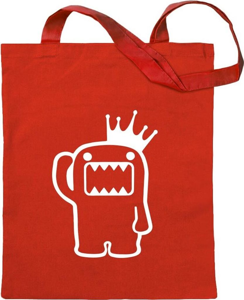 Kiwistar - Baumwolltasche - rot - Domo Kun mit Krone - Tragetasche Stoffbeutel Umhängetasche langer Henkel