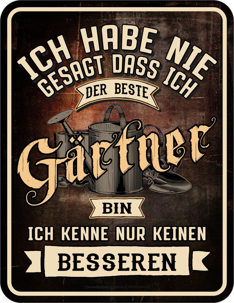 Blechschild 17 x 22 cm, beste Gärtner, Werbeschild RAHMENLOS Art. 3075