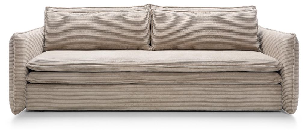 Sofa SCORZA mit Schlaffunktion, Schlafsofa, Wohnzimmersofa, Couch, Soffa, Bettsofa, Velours-Stoff – Beige POSO 03