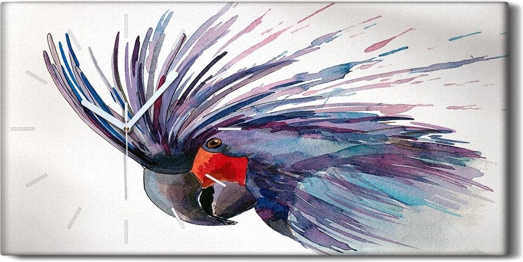 Wandbild Leinwand Bilder Wanduhr Geräuschlos 60x30 Kakadu Papagei Vogel - weiße Hände