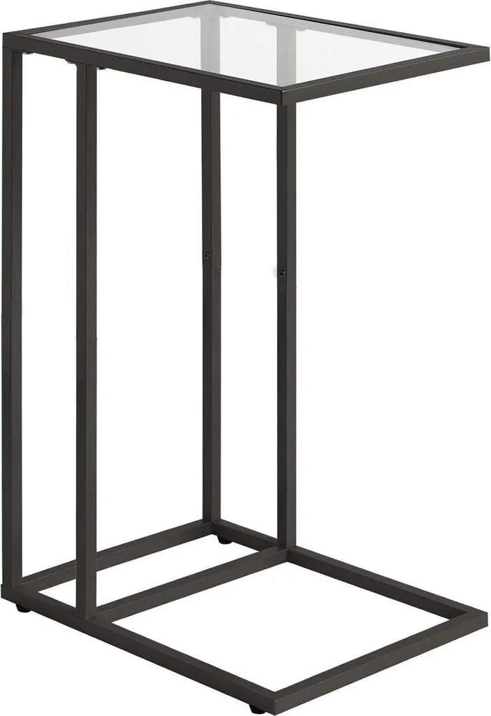 Table de bout de canapé design pour salon ou bureau en métal et verre noir