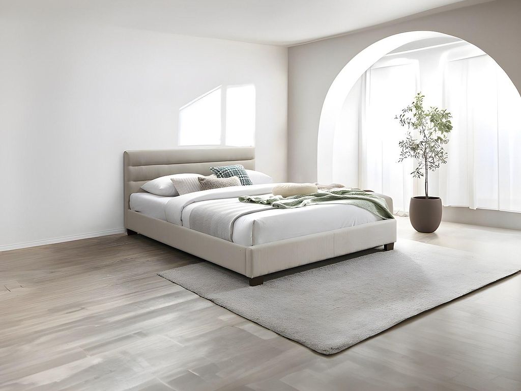 Bett 140 x 190 cm - Stoff - Beige - FAUSTIN